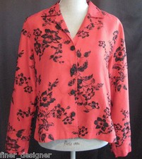 COLDWATER CREEK blazer lined top blouse Red Silk floral bead light Jacket S NEW