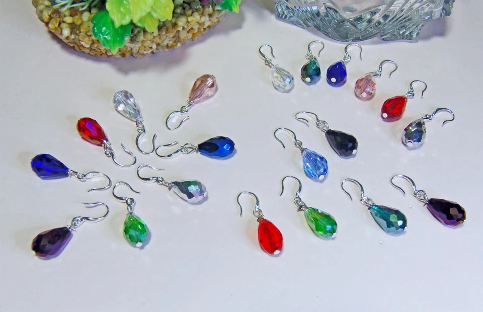 Handmade Glass Drop Earrings 925 Silver Wires - Image 2 of 4