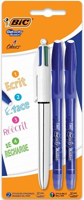Bic Gel-ocity Illusion 4 Colour Pen + 2 Blue Erasable Gel Pens Blister Pack