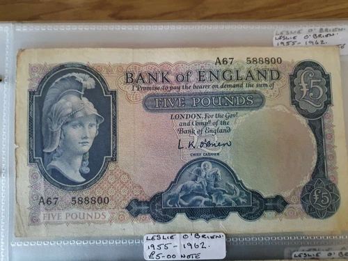 Queen Elizabeth11 1955 Blue £5 note L.K O'Brien