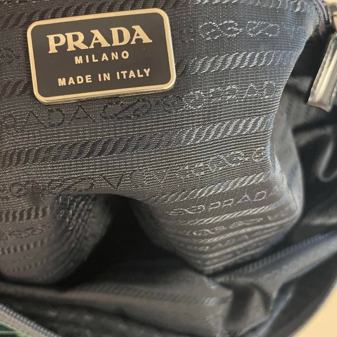 PRADA Vintage Nylon Leather Shoulder Tote Bag Purse Blue Green