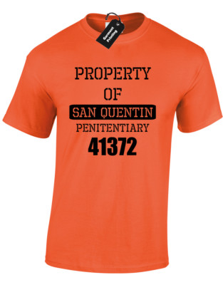 PROPERTY OF SAN QUENTIN HERREN T-SHIRT GEFÄNGNIS GEFÄNGNIS KOSTÜM KRIMINELL LUSTIG