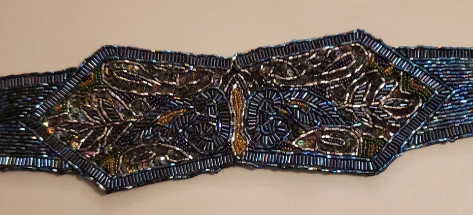 Cinturón Hecho a Mano Christian Dior Ceintures Formal Lentejuelas Cuentas Azul y Dorado Foto 4 de 4