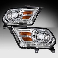 For 2010-2014 Ford Mustang Chrome Housing Amber Corner Headlights Headlamps Set