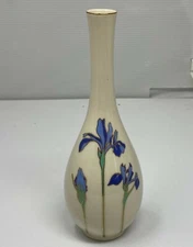 Otagiri Iris Rhapsody Bud Vase Cream Porcelain Purple Green Floral Flower Japan