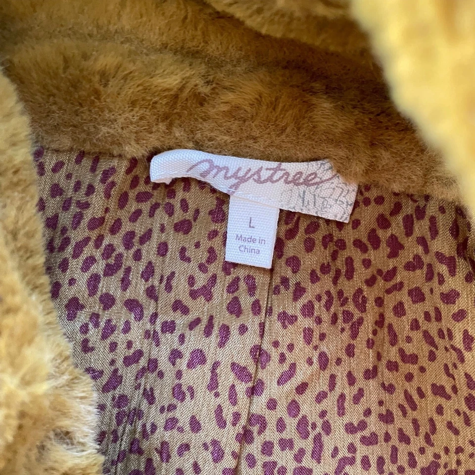 Chaqueta Mystree de piel sintética cuello falso cremallera completa para mujer L poliéster mostaza Foto 3 de 4