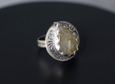Rutilated Quartz Ring Cabochon Gemstone Teardrop 925 Sterling Silver 6.5 Spider