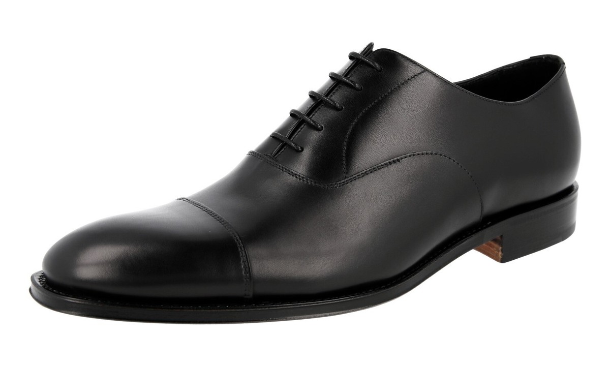 PRADA Cap Toe Oxford Dress Shoes - Leather Sole - Black 