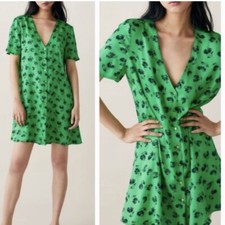 Zara Vibrant Green Floral Button Dress Size M