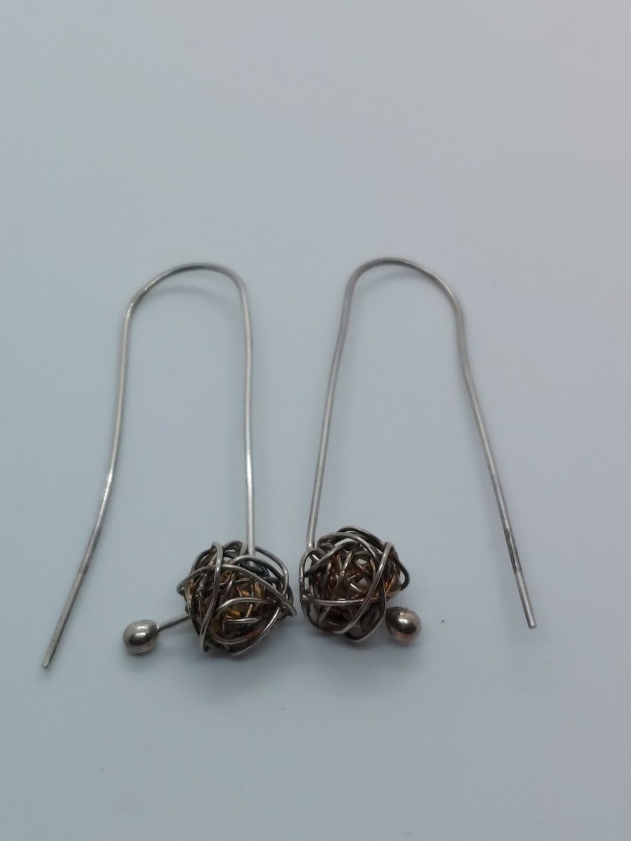 Modernist Artisan Sterling Silver Wire Pierced Earrings | eBay