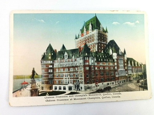 Chateau Frontenac and Champion Monument Quebec Canada Vintage Postcard