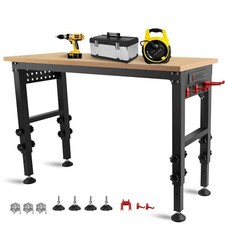 48"Rolling Adjustable Heavy Duty Workbench with Rubber Wood Top Working
