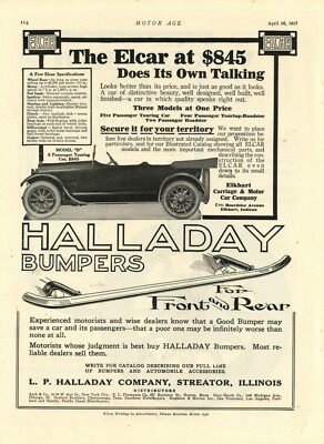 1917 Elkhart Carriage & Motor Car Co. Ad: Elcar Model D Auto. Elkhart, Indiana