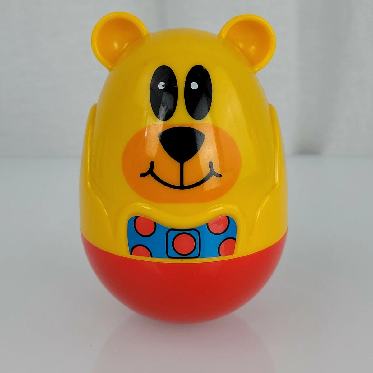 Fisher Price Baby Plastic Tipsy Rocking Teddy Bear Red Yellow Chime Rattle  Toy