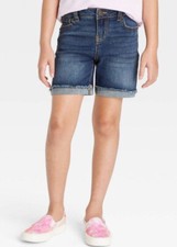 Girls' Super Stretch Cuffed Hem Midi Jean Shorts Blue Cat  Jack XS 4/5 