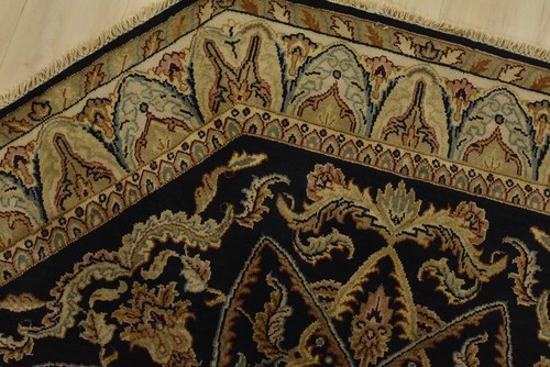 Agra Rug 6’1” x 6’4” Octagon Black Wool Traditional Hand-Knotted Oriental Carpet - Picture 6 of 12