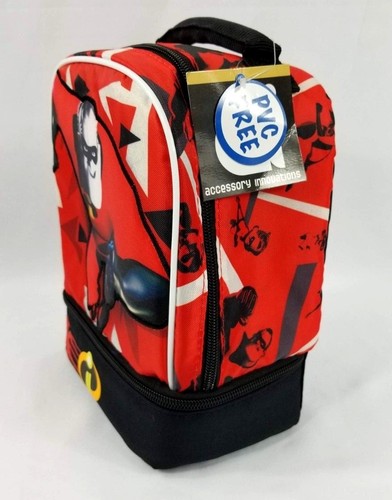 Incredibles 2 Lunch Box Tote Mr. Incredible Insulated Ice Pack Pocket Red Black - Picture 2 of 10