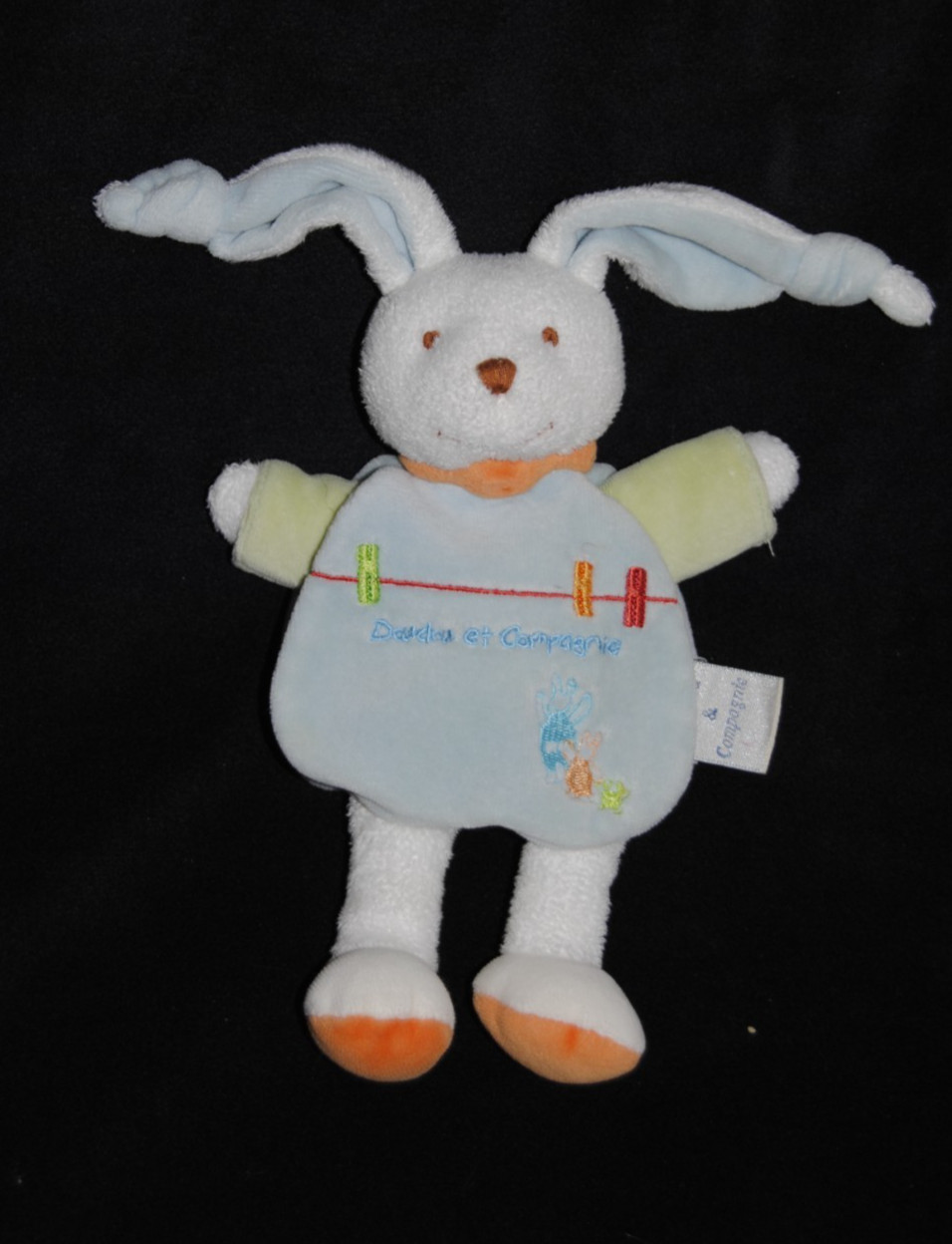 Peluche Lapin Cape DOUDOU ET COMPAGNIE Eliot Blanc Bleu Cape 22/32 Cm Ancien