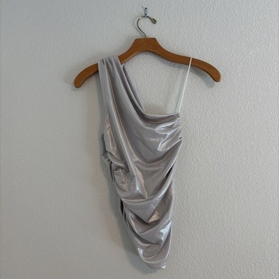 H&M Divided One Shoulder Top Women's Size XS Silver Glitter Metallic Ruched Y2K