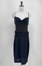 iisli Blue Black Knit Linen Blend Wide Waist Sleeveless Sweater Dress Sz L