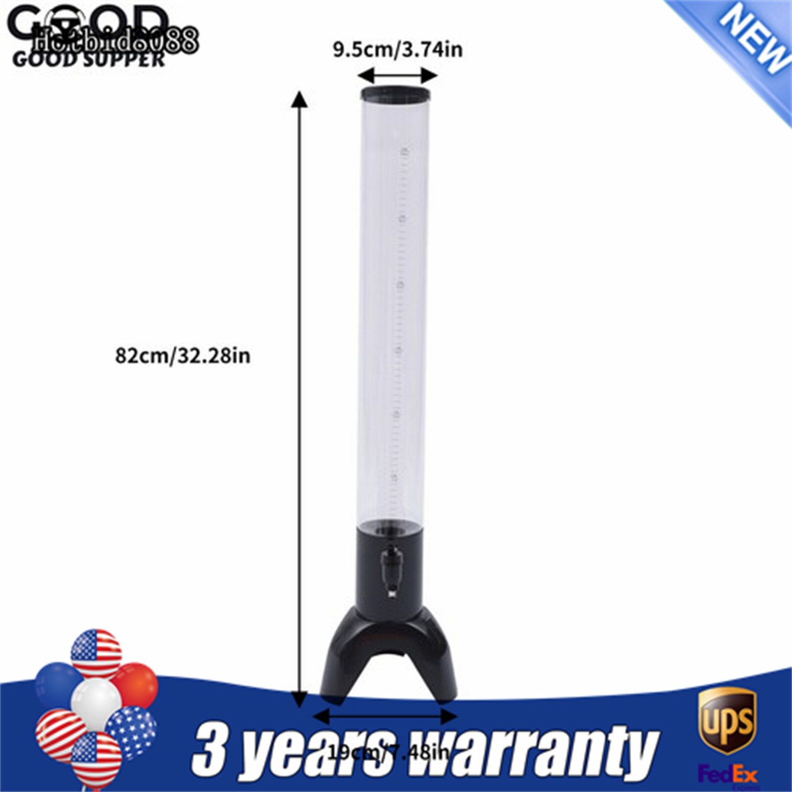 Beer Tower Dispenser with Stainless Steel Tap and Individual Ice Tube 3L/100oZ