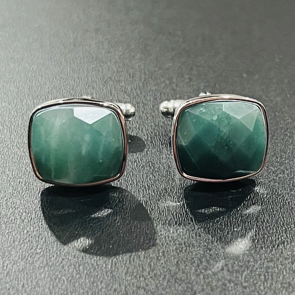 Зеленый африканский нефрит камень квадратные запонки для мужчин день рождения свадьбы запонки - Изображение 3 из 4