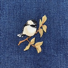 Chickadee Applique Patch - Embroidered Bird  Branch Badge 3.25" Iron On 