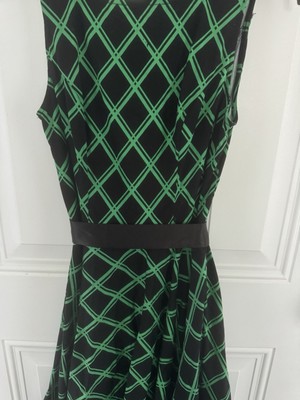 Anni Coco Women s Fit And Flare Size Med Black And Green Dress With Belt