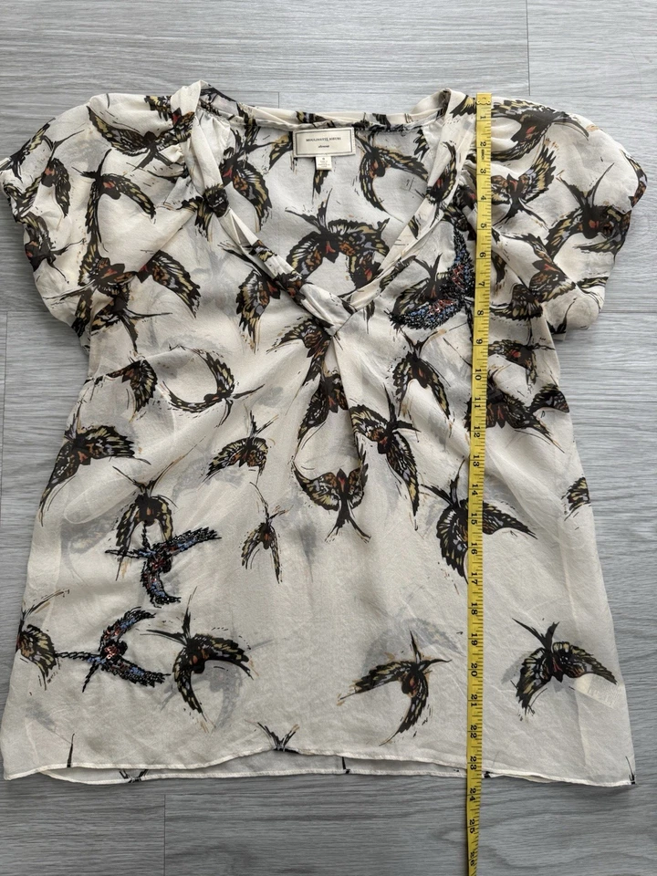 Antropologie Moulinette Soeurs Beige Beaded Birds 100% Silk Blouse Top Size 0 - Image 4 of 4