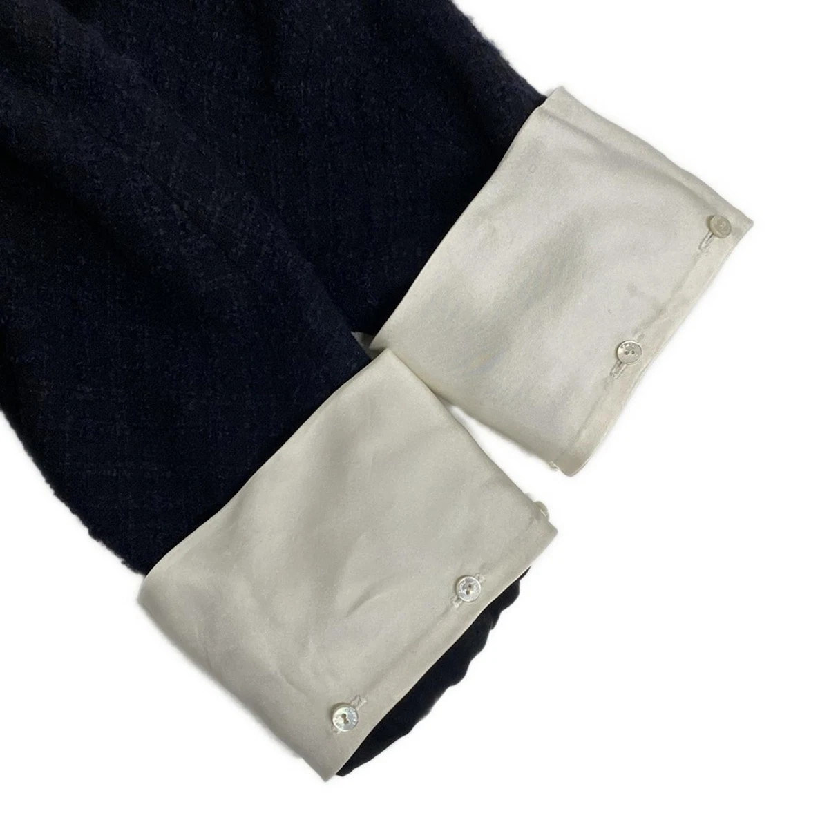 Giacca donna originale CHANEL P41882 nero panna lana nylon