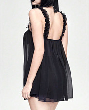 (NEW) Victoria's Secret Black Sheer Chiffon Ruffle Strap Babydoll Dress XL