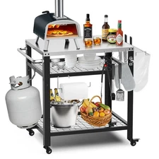 Stainless Steel Pizza Oven Table for Ooni, 650lbs Outdoor Grill Cart with Whe...