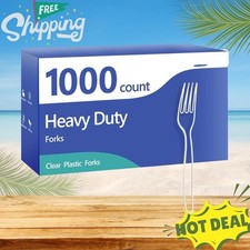 1000 Count Heavy Duty Clear Plastic Forks BPA Free Disposable Silverware for Par