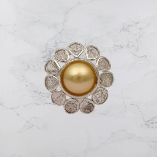 Stackable Ring Pearl Gemstone Ring Polki Diamond Ring 925 Sterling Silver Ring - Image 2 of 4