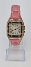 Women's Watch 32MM Cream Dial Roman Numerals Pink Faux Leather Bands NEW Battery