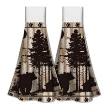 Bears Kitchen Hanging Towel Set of 2, Forest Bears Wild Animal Hand Towel wit...