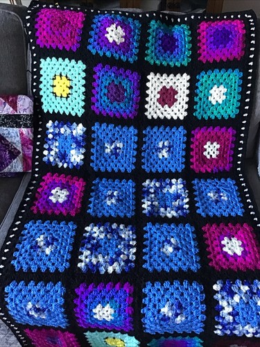 Handmade  Cottage Core Granny Square Crocheted Afghan  Multi-Color 56”x34”