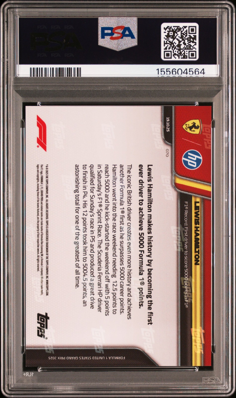2025 TOPPS NOW FORMULA 1 #70 LEWIS HAMILTON PSA 10 view 2