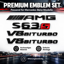 Für Mercedes S-Klasse S63S V8 BITURBO AMG Emblem 4 Stück schwarz ABS Design Für Mercedes S-Klasse S63S V8 BITURBO AMG Emblem 4 Stück schwarz ABS Design
