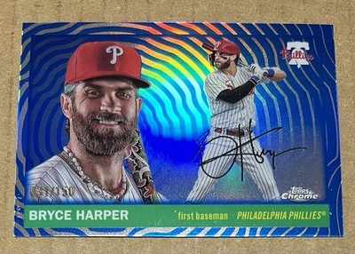 Bryce Harper 2025 Topps Chrome Platinum BLUE VIBRATIONS REFRACTOR SP #031/150