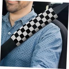 Checkered Seat Belt Pads - Set of 2 Stylish Black Square black and white grid
