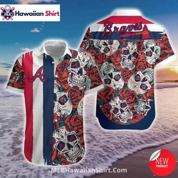 Atlanta Baseball Sugar Skull Rose Aloha Hawaiian Shirt, Gift for Fan