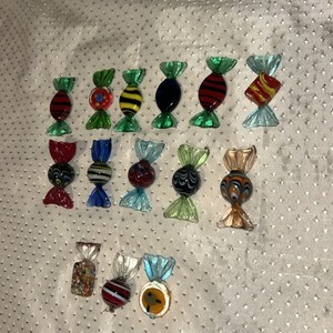 11 Piece Lot Vintage Hand Blown Art Glass Wrapped Candy - Murano Art Style Glass