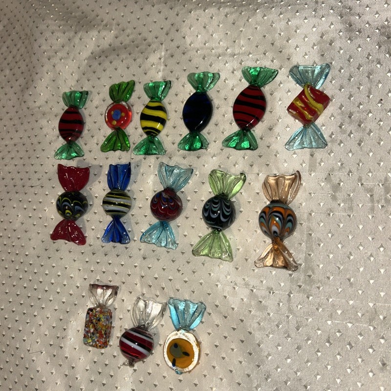 11 Piece Lot Vintage Hand Blown Art Glass Wrapped Candy - Murano Art Style Glass
