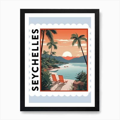 Seychelles Travel Stamp Poster Art  Framed Wall Art Poster Canvas Print Picture