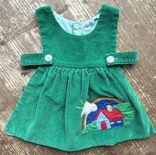 VTG Toddler Baby Girl Rainbow Embroidered Corduroy Overall Smock Pinafore Dress