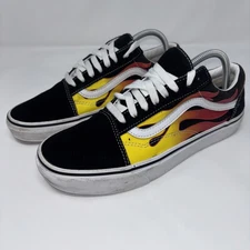 VANS Old Skool Flame Sneakers Low Top Suede Canvas Flames Size Men 8.5 Women 10