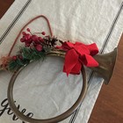 Vintage Brass Christmas French Horn with Pinecones and Ribbon Decor  — photo 7