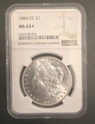 1884 Carson City (CC)  Morgan Silver Dollar $1 NGC MS 63+ Plus