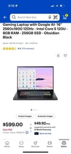 Acer 16 Gaming Laptop with Google AI Intel Core I5-120U 8GB RAM 256GB SSD